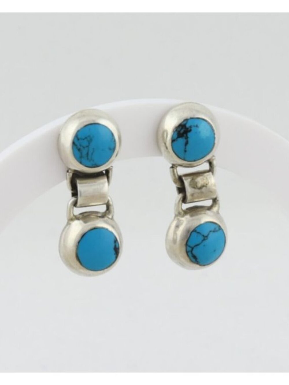 Sterling Silver Natural Turquoise Earrings Dangle Drop 1" x 3/8" inch